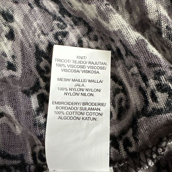 Lucky Brand Black Purple Paisley‎ Lace Tassel Tie Peasant Blouse Size Large - Picture 10 of 13